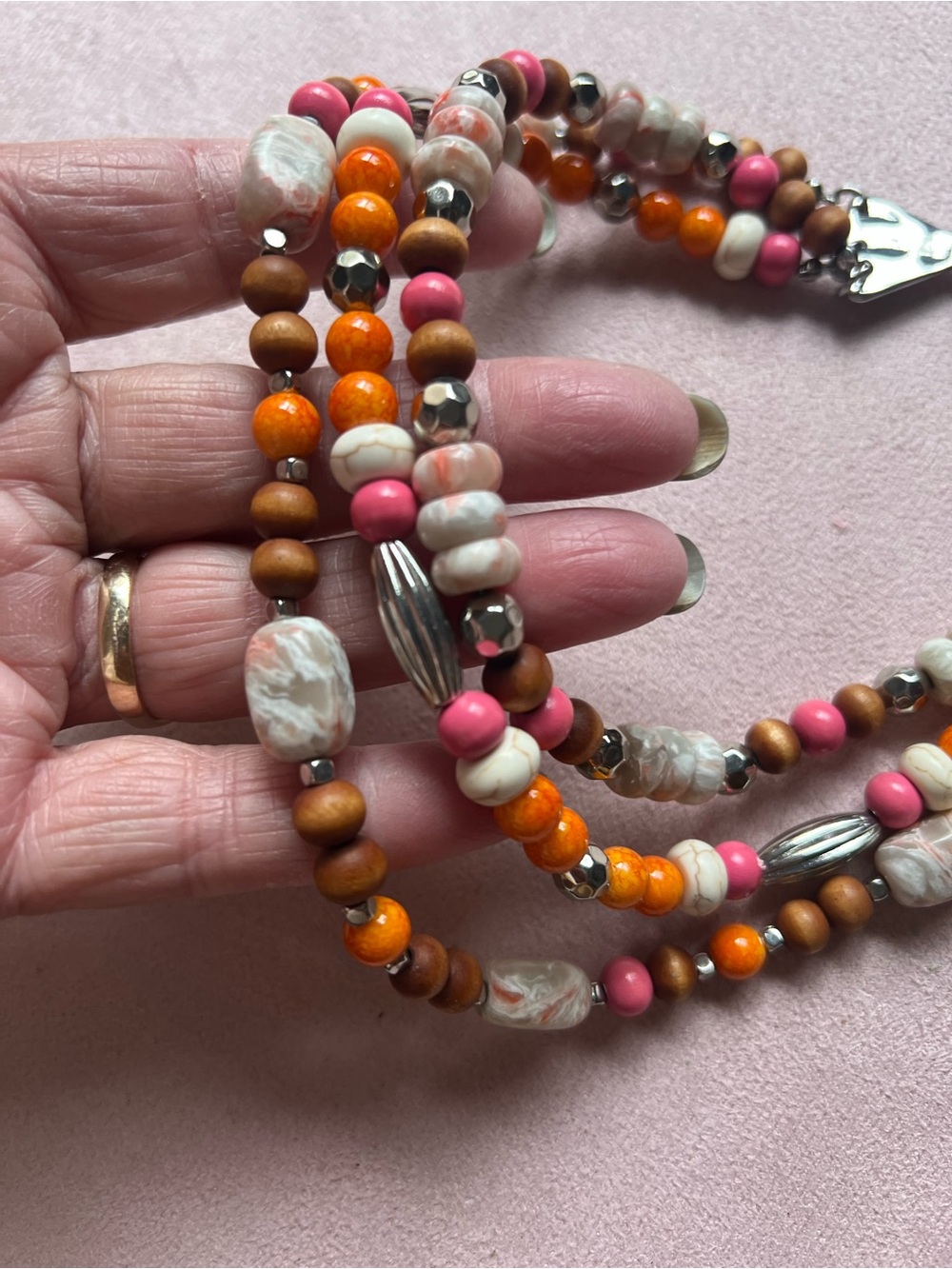 Chico’s Beaded Multicolor Women’s Necklace with Pink, Orange & Cream Accents